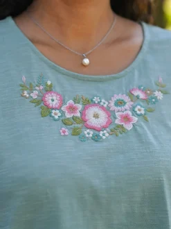 Floral Whimsy T-Shirt - Soft Teal