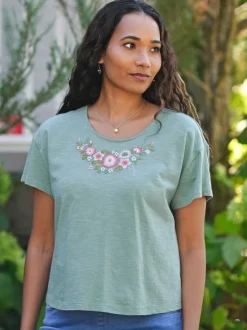 Floral Whimsy T-Shirt - Soft Teal